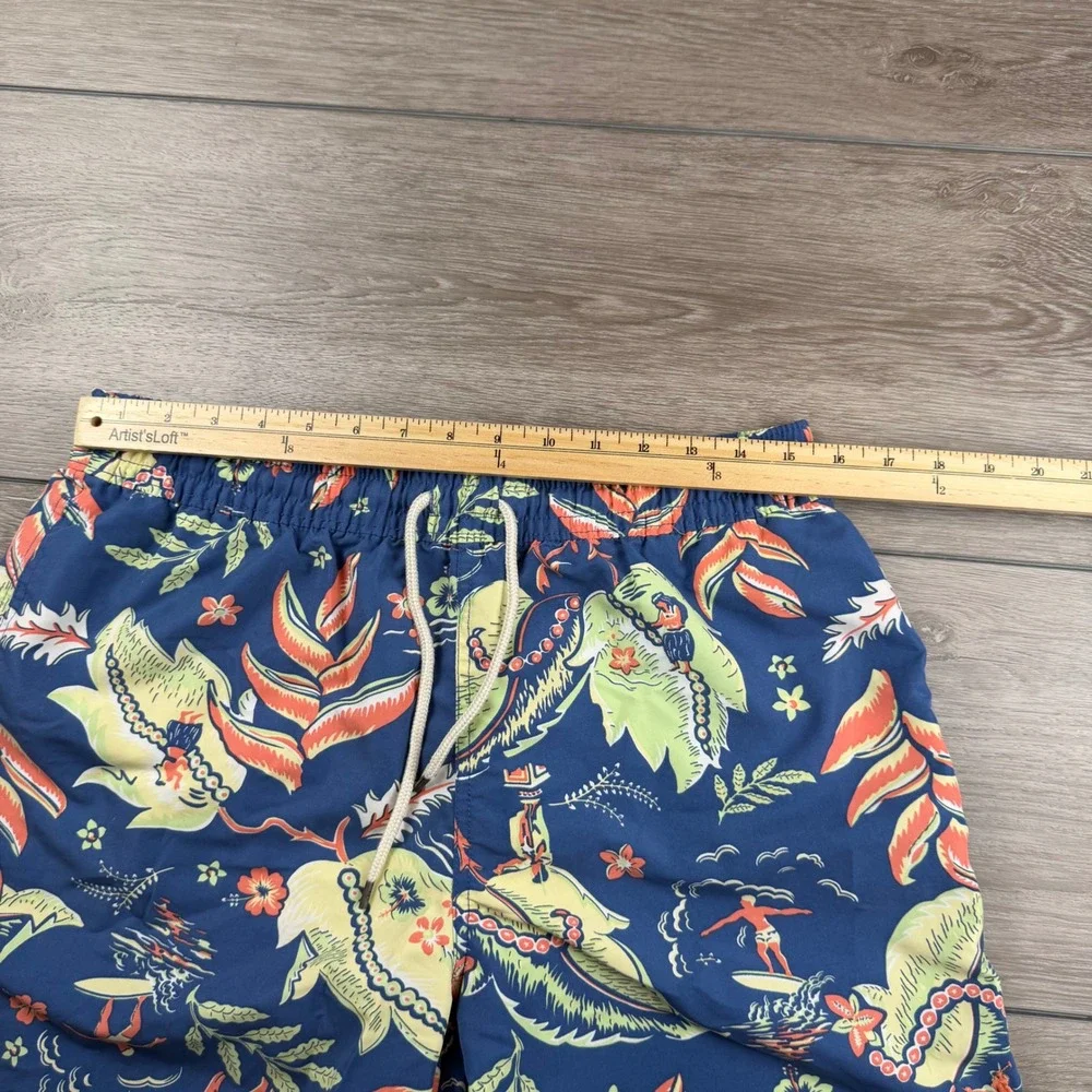 Polo Ralph Lauren Mens Swim Trunks Hawaiian Floral Surfer Blue Large